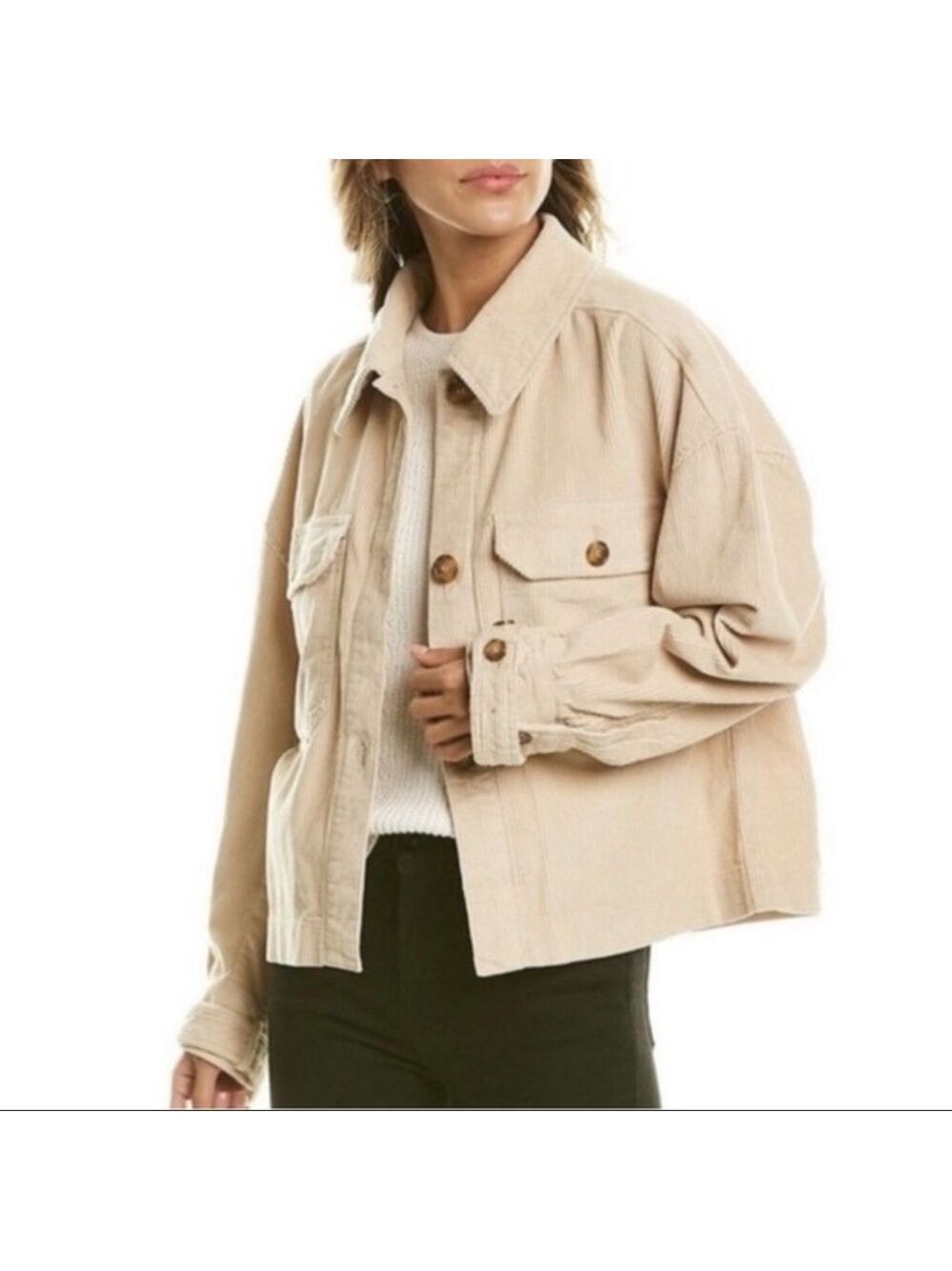 NWT Anthropologie Avec Les Filles Utility Jacket Size XL Ivory Corduroy Cropped